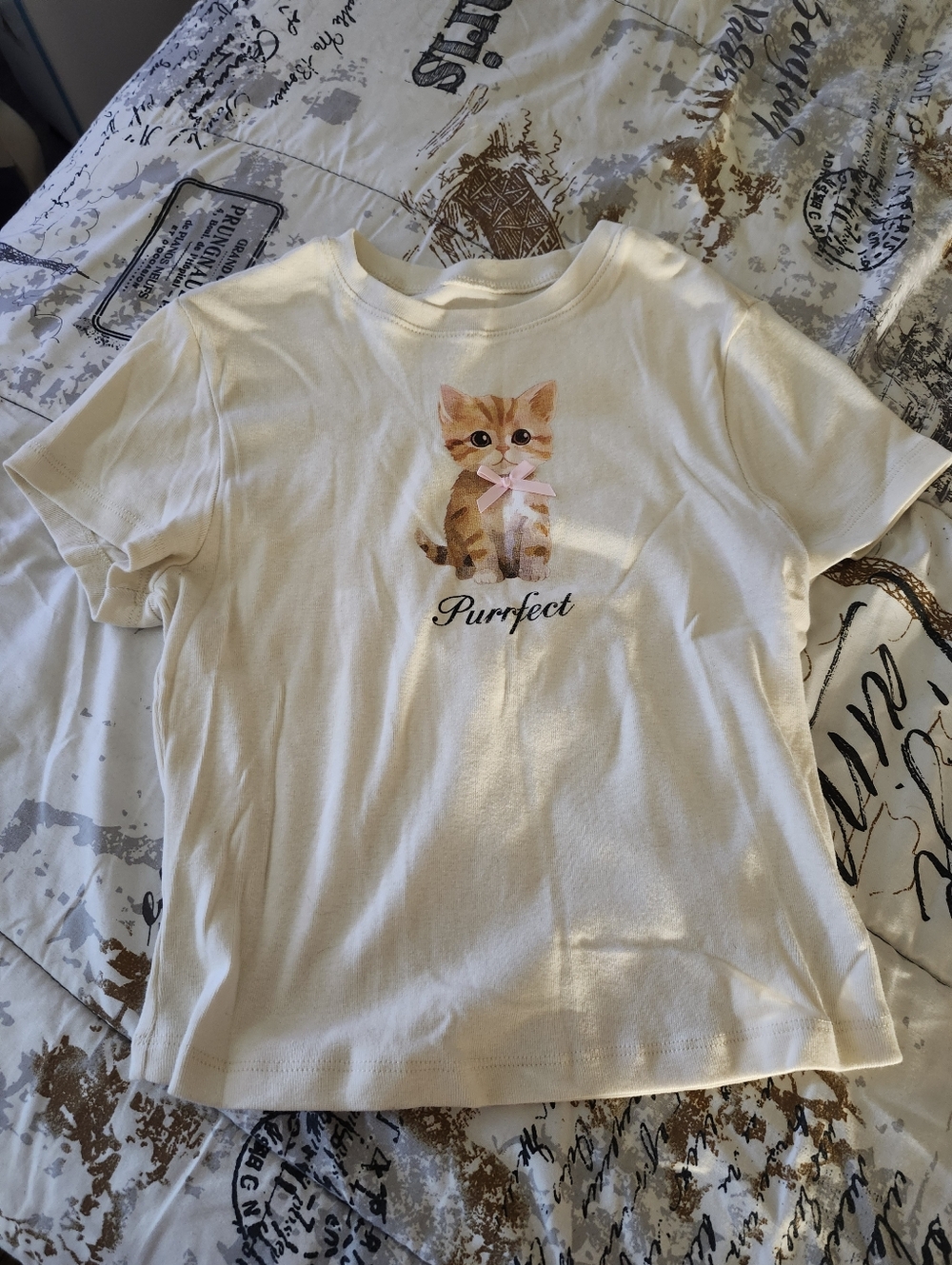 Cream 'Purrfect' Cat Graphic Baby Tee